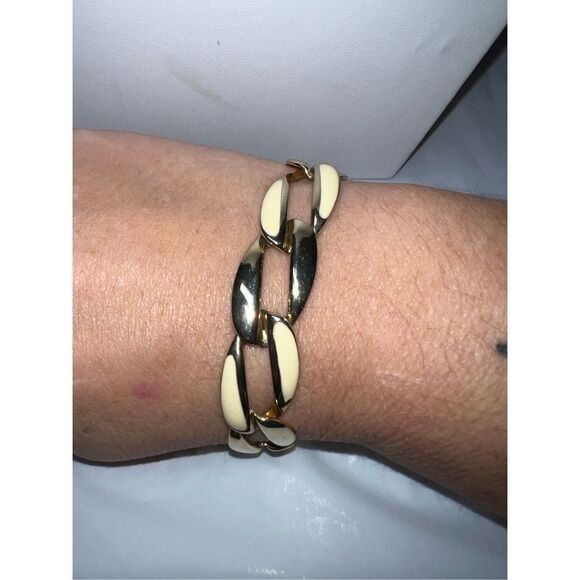Vintage Gold Tone and Enameled Large Link Bracelet - Picture 1 of 5